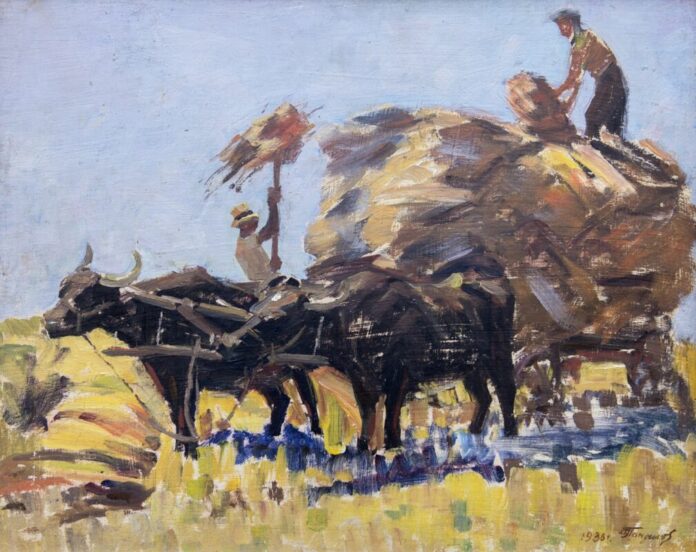 806. Аврамовски Димитар Пандилов, Товарење на снопови, 1936, масло на шпер, 49,5х62,3 (1)